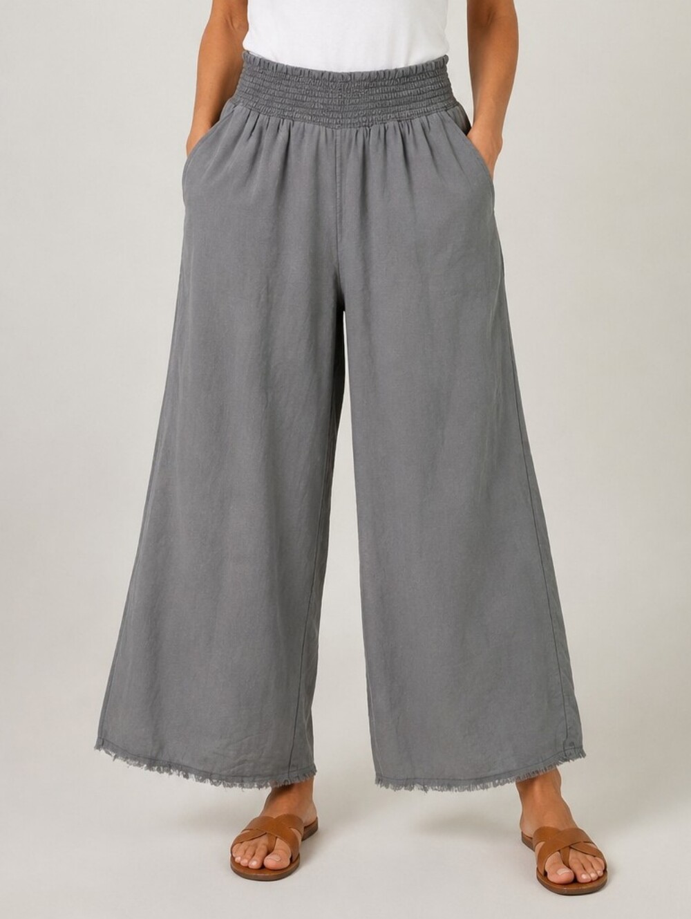 Hello Nite NWT Gray Pebble Pull On Smocked Wide Leg Pants